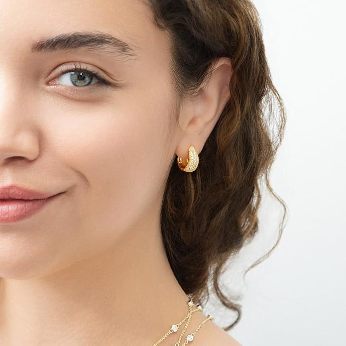 BERRICLE Sterling Silver CZ Dome Fashion Hoop Huggie Earrings for Women, Cubic Zirconia, Rose/Yellow Gold Flashed, Small/Medium Size (0.5-1 Inch)