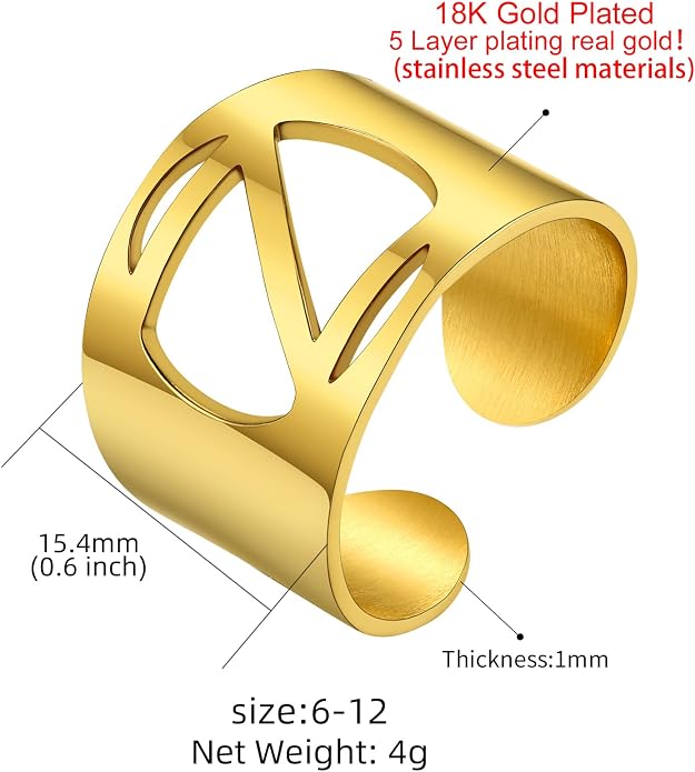 KeyStyle Bold Initial Letter Rings Adjustable, GoldChic Jewelry Women Gold Statement Ring Personalized Engraved Women’s Open Signet Ring for Party (Gold, White Gold, Black)