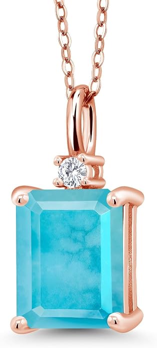 Gem Stone King 925 Sterling Silver Gemstone Birthstone Pendant Necklace for Women | Emerald Cut 10X8MM and Round 2MM | With 18 Inch Chain | Fine Jewelry for Her Mom Wife