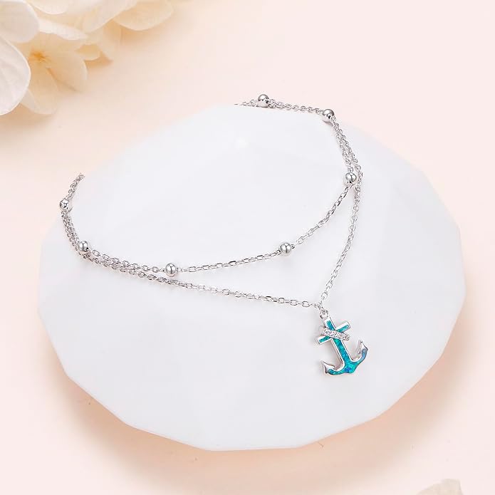S925 Sterling Silver Ankle Bracelets Butterfly/Evil Eye/Anchor/infinity/Beach Anklet for Women Opal Moonstone Foot Chain Beach Jewelry