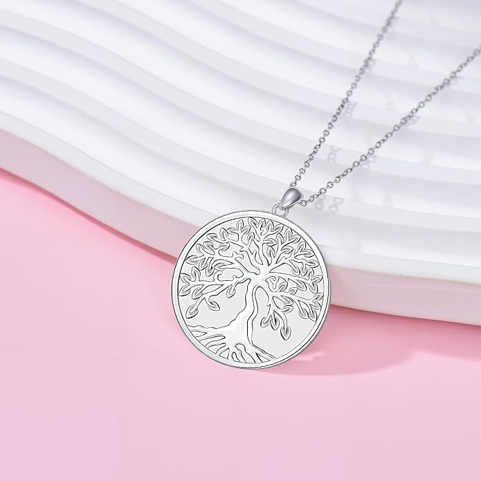 Aniu Tree of Life Necklace for Women, 925 Sterling Silver Mother of Pearl Family Palm Tree Charm Pendant Jewelry for Birthday Christmas Gift