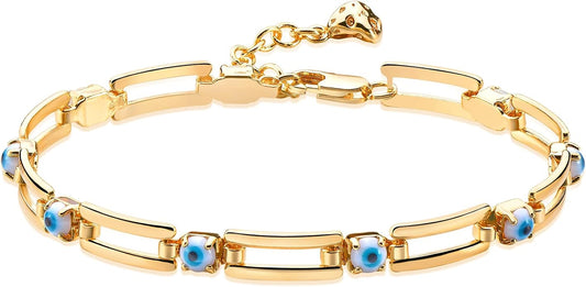 MTMY Evil Eye Bracelet for Women 14K Gold Plated Dainty Bracelets with Crystcal Adjustable Chain Cute Eye Bracelet Gold Jewelry for Her