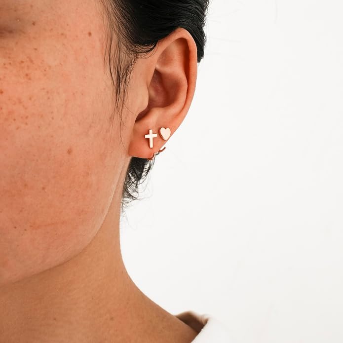 CHIC & ARTSY 925 Sterling Silver Half Hoop Earrings for Women, Small Huggie Hoops Set with Ball Bar Star Moon Cross & Pearl, Lightweight Comfort Fit Everyday & Sleep Earrings