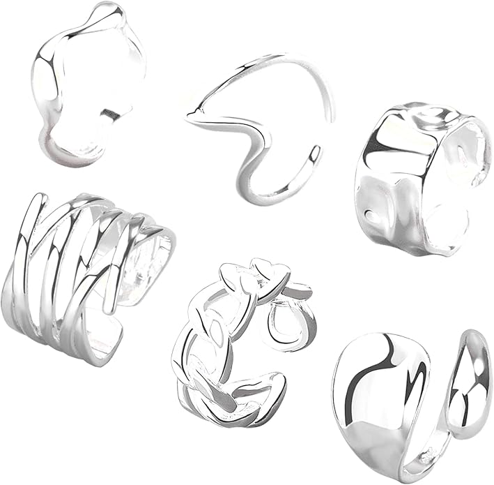 YBMYCM 3-10Pcs Dome Rings Set Chunky Gold Ring for Women Men 14k Gold Plated Thick Adjustable Statement Ring Gold/Silver