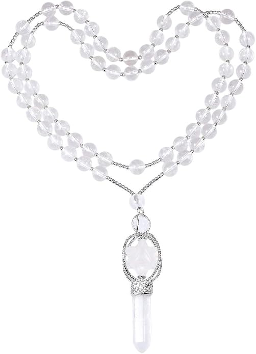 SUNYIK Natural Spinning Merkaba Star Chakra Pendant Necklace for Women Men, Hexagonal Prisms Stone Point Reiki Healing Crystal Magic Wand, 13.5"-14.5" Strand