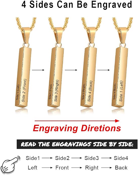 LanM Gifts for Dad Father's Day Gifts Personalized Mens Necklace Custom Name Necklaces for Men Bar Necklace for Women Engraved Initial Name Vertical Bar Necklace for Father