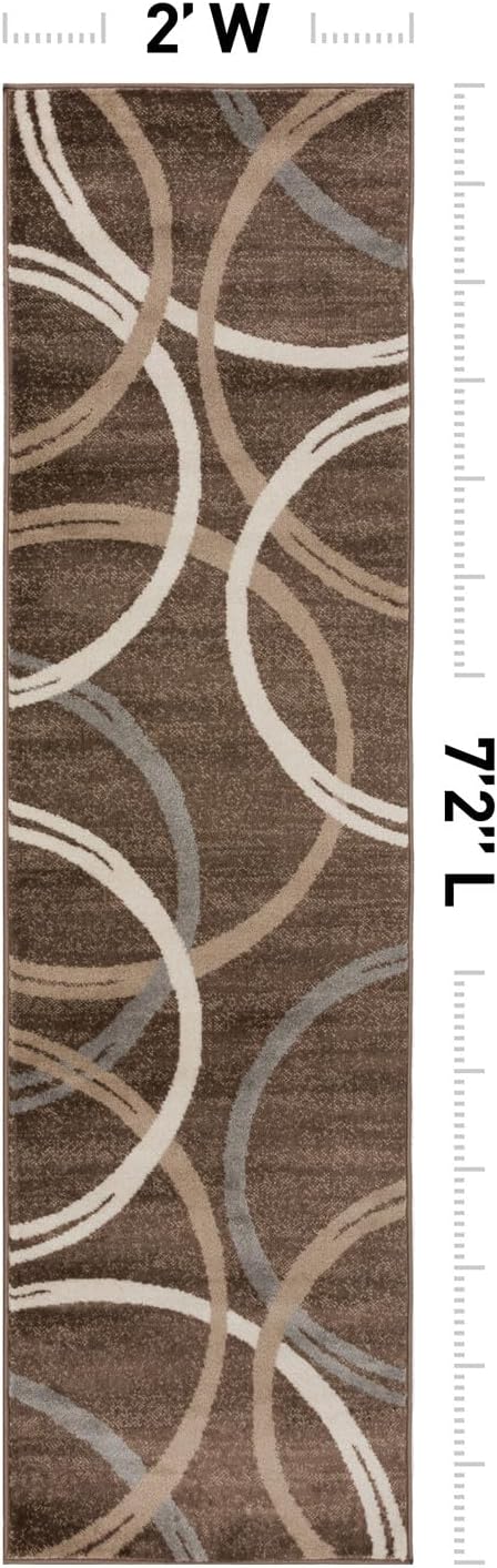 Rugshop Wavy Circles Modern Jute Backing Runner Rug Brown 2' x 7'2"