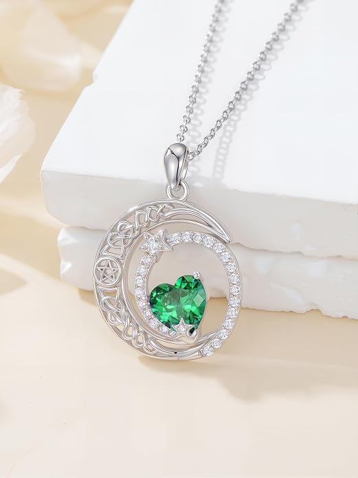 Dorunmo Heart Birthstone Necklace for Women 925 Sterling Silver Moon and Star Pendant Birthday Jewelry Gifts for Wife Her Daughter Mom