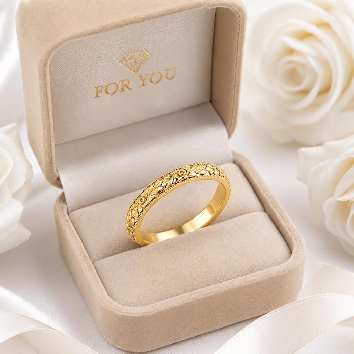 3mm Handmade Leaf Vintage Style Victorian Filigree Engraved Wedding Band Ring
