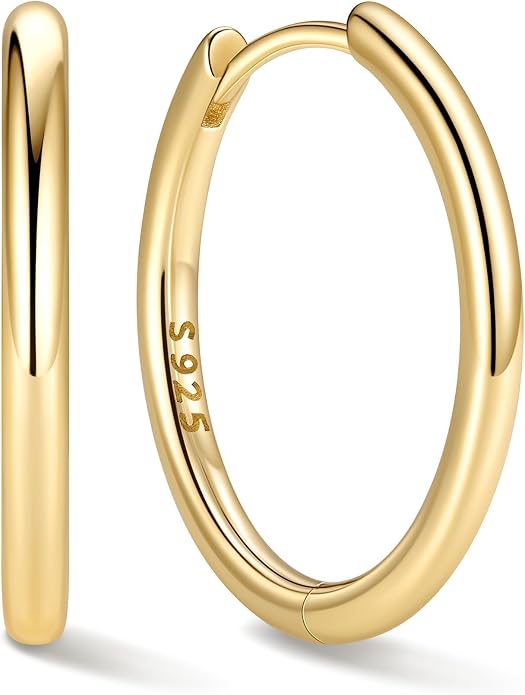 ChicSilver Sterling Silver Hoop Earrings for Women Hypoallergenic 925 Sterling Silver Huggie Earrings for Women Dainty Earring (8/10/12/14/16/18/20MM)