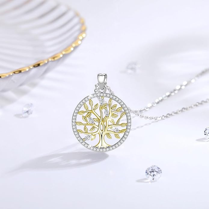AEONSLOVE Tree of Life Necklace 925 Sterling Silver, Family Tree of Life Pendants Jewelry Gifts for Women Wife Mother, 18 Inch Chain