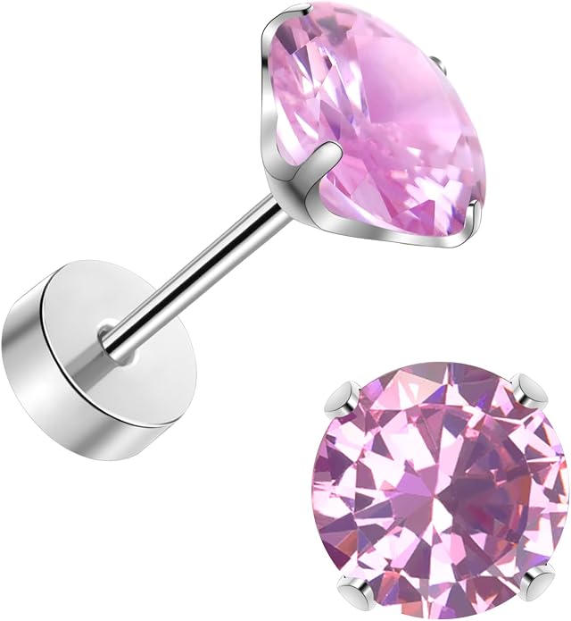 Titanium Earrings for Women Stud Earrings Cubic Zirconia Dainty Screw Flat Back Hypoallergenic Earrings for Women for Multiple Cartilage Helix Conch Tragus Piercing Jewelry for Sensitive Ears