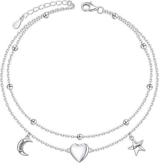 S925 Sterling Silver Anklets Adjustable Beach Foot Ankle Bracelet Jewelry Gifts For Women Girls