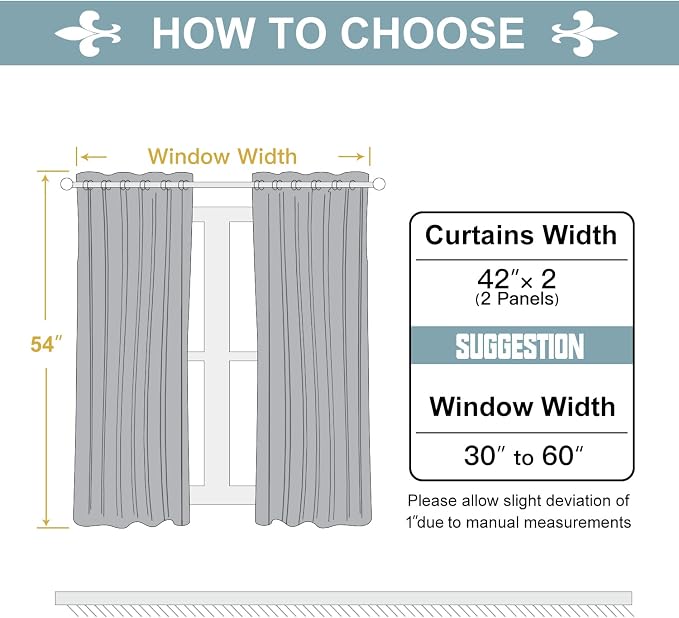 ChrisDowa 100% Blackout Curtains for Bedroom 54 Inches Long 2 Panels Set | 2 Thick Layers, Thermal Insulated, Light Blocking, Grommet, Window Treatment, Living Room Drapes, Greyish White, 42 x 54 Inch