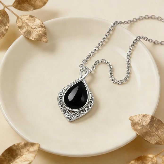 PELOVNY Celtic Knot Necklaces for Women 925 Sterling Silver Gemstone/Birthstone Teardrop Infinity Necklace Irish Celtic Pendant Jewelry Gifts for Mom Daughter Wife