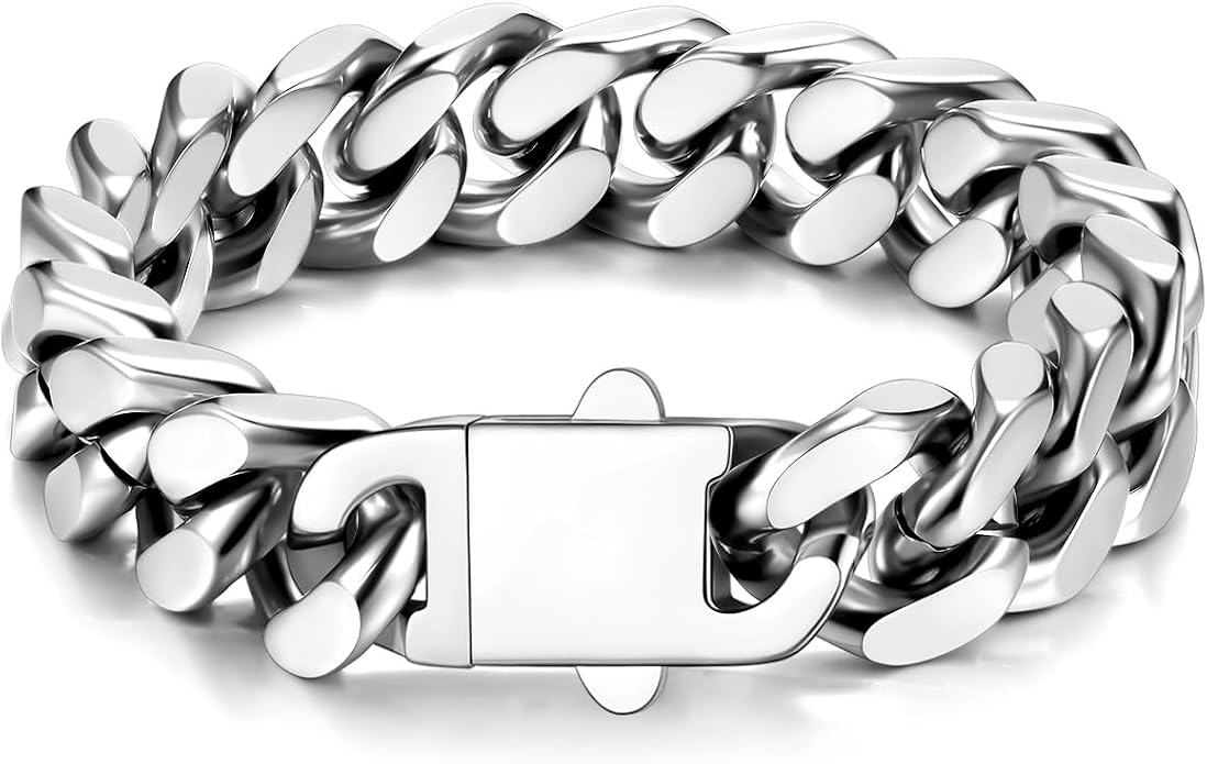 U7 Cuban Link Bracelets for Men Stainless Steel Wrist Bracelet Silver Black Gold Cuban Hand Chain Bracelet for Mens Women, 5/7/9/12mm Width, 7.5/8.3/9 Inch Length Classic Jewelry with Box Packed