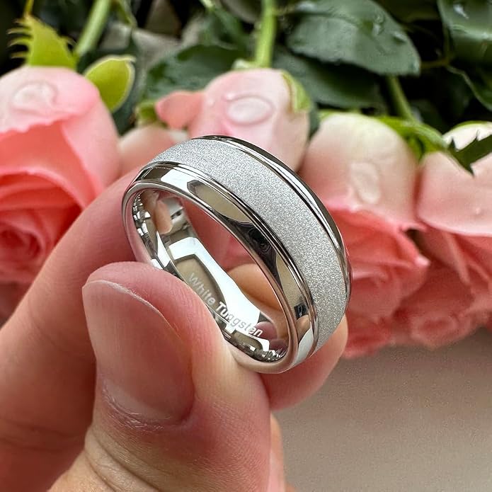 TUTISS 6mm 8mm Black/Gold/Rose Gold/White Tungsten Rings for Men Women Fashion Engagement Wedding Bands Sandblasted Finish I Love You Engraved Comfort Fit