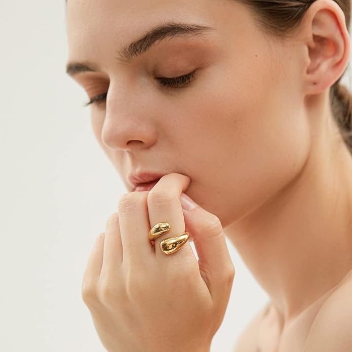 Gold Silver Rings Set for Women Chunky Statement Rings ZC Dome Evil Eye Croissant ring Thick 18K Gold Plated Band Rings