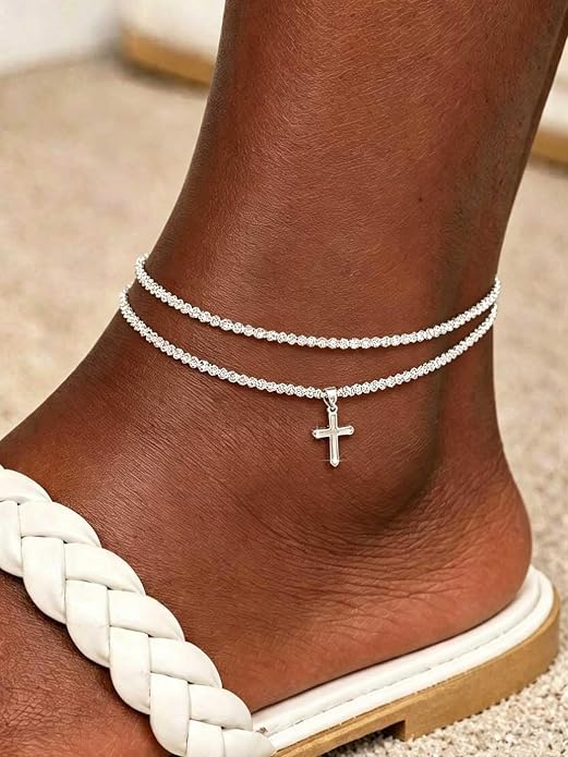 Yalice 925 Sterling Silver Ankle Bracelets for Women Dainty 14K Gold Plated Anklets Set Shiny Waterproof Ankle Chain Cross Beach Foot Jewelry Gifts