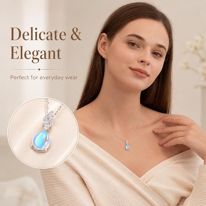 925 Sterling Silver Moonstone Necklace New Beginnings, Graduation Gifts, Created Moonstone Jewelry June Birthstone Necklace for Women, Inspirational Birthday Graduation Gifts for Friend Sister Daughter Mom