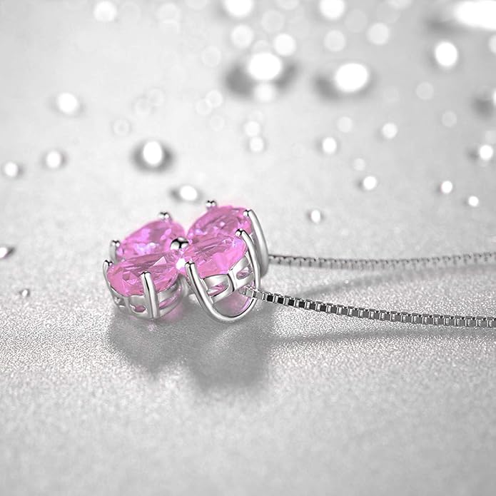 JIANGXIN Colorful Birthstone 925 Sterling Silver Handmade Pendant Necklace for Women Lucky Four Leaf Clover Plant Shamrock Jewelry Rhodium Plated