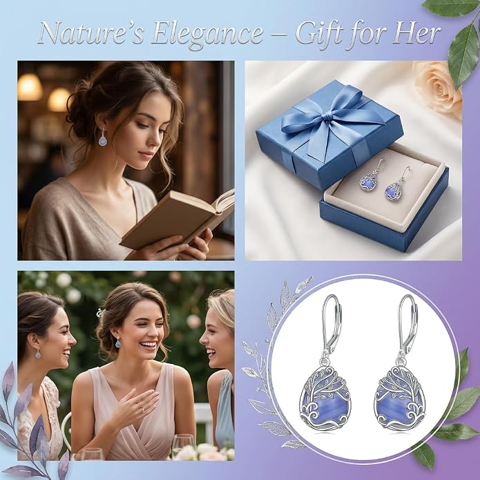 Teardrop Tree of Life/Filigree Earrings for Women Dangle Leverback Earrings Jewelry Gift Anniversary For Her