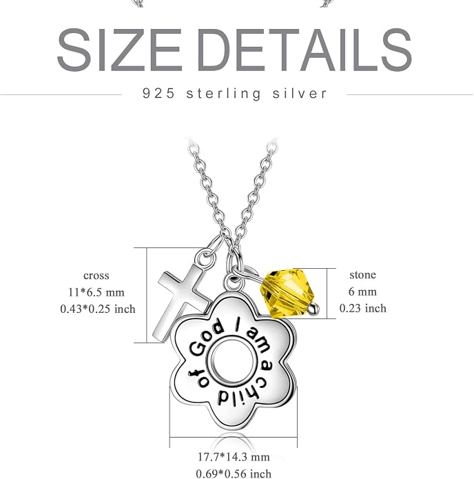 AOBOCO 925 Sterling Silver I Am a Child of God Daisy Necklace Jewelry Birthday Birthday Baptism Communion Gifts for Girls
