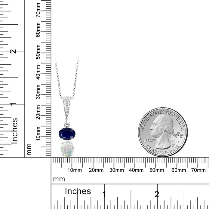 Gem Stone King 2-Stone Gemstone Birthstone Pendant Necklace for Women in 925 Sterling Silver | Oval 8x6MM | 18 Inch Silver Chain | Fine Jewelry for Her Mom Wife
