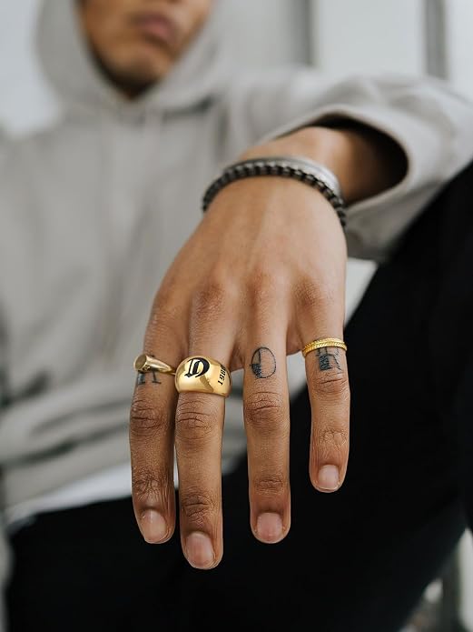 GOLDCHIC JEWELRY Chunky Dome Ring for Women, Stainless Steel Bold Stacking Croissant Statement Ring For Men (Size 7-12, Custom)