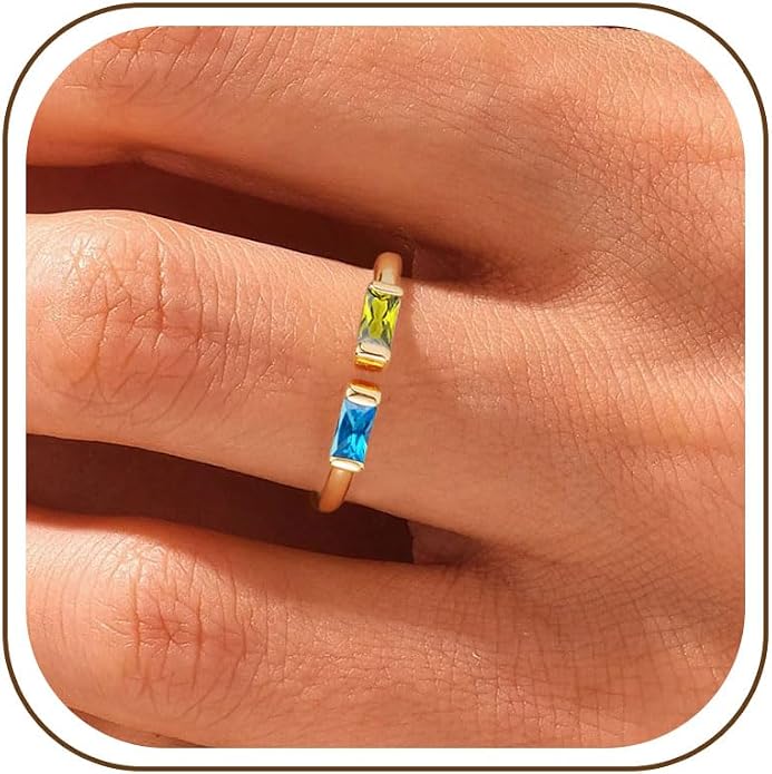 WFYOU Gold Birthstone Rings for Women - Non Tarnish Dainty 14K Gold Plated Stackable CZ Rings for Her & Couples - Personalized Jewelry Gift for Birthday