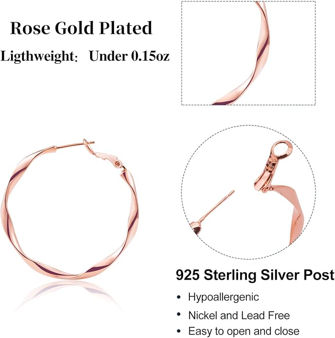24K Gold Hoop Earrings for Women Trendy Real Gold Plated Twisted Thin Huggie Hoops, Dainty Cute Big Gold Filled Dangle Hoop Earrings Nickel Free Womens Earrings for Sensitive Ears Hypoallergenic