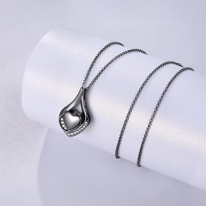 Cremation Jewelry 925 Sterling Silver Teardrop Urn Necklace for Ashes Heart Shape Memorial Keepsake Pendant for Human Ashes for Women Gift