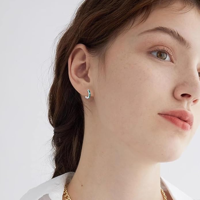 CUOKA MIRACLE 925 Sterling Silver Opal Hoop Earrings for Women - Opal Hinged Huggie Hoops, Hypoallergenic Small Hoop Earrings for Sensitive Ears, Dainty Everyday Jewelry Birthday Christmas Gift