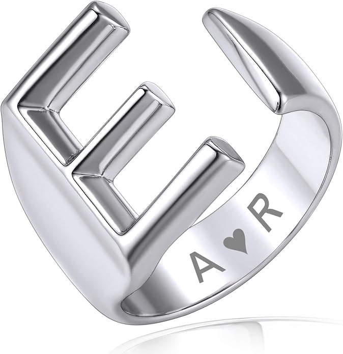 KeyStyle Bold Initial Letter Rings Adjustable, GoldChic Jewelry Women Gold Statement Ring Personalized Engraved Women’s Open Signet Ring for Party (Gold, White Gold, Black)