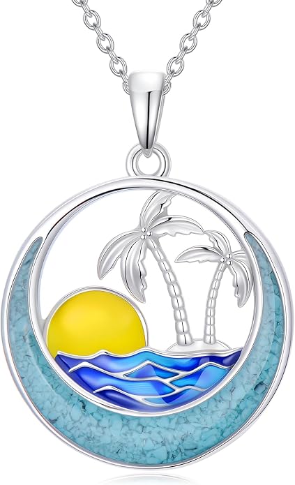 Midari Ocean Necklace 925 Sterling Silver Flamingo Mama Bear Dolphin Penguin Sea Turtle Axolotl Desert Cactus Nautical Rudder Tropical Palm Compass Wave Pendant Boho Jewelry Gifts for Women Men
