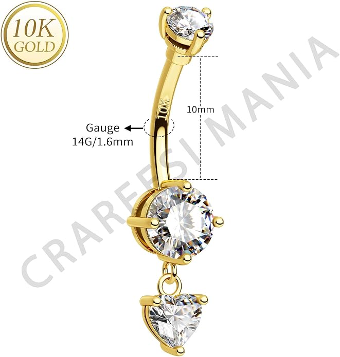 CM Crareesi Mania 10K Solid Gold Belly Button Ring Dangle 10K Yellow Gold Belly Rings Navel Piercing Jewelry