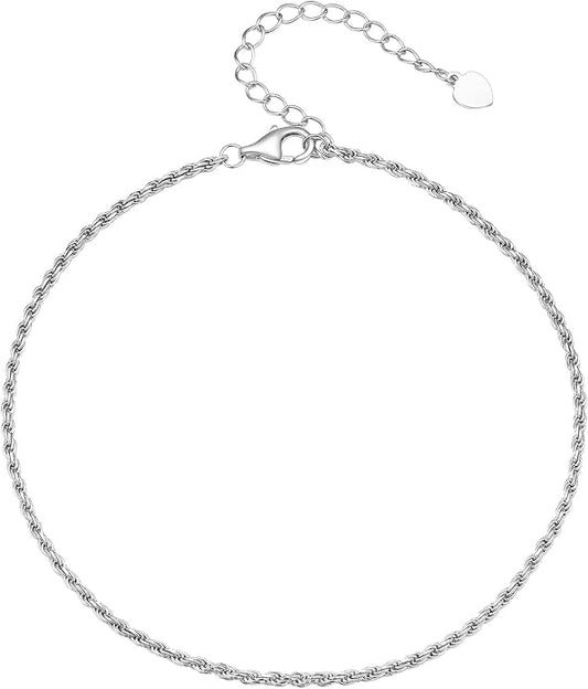 PROSILVER 925 Sterling Silver Ankle Bracelets For Women, Stylish Chain Anklets, Summer Beach Jewelry, 8.6-10.6 Inch Adjustable, Come with Box
