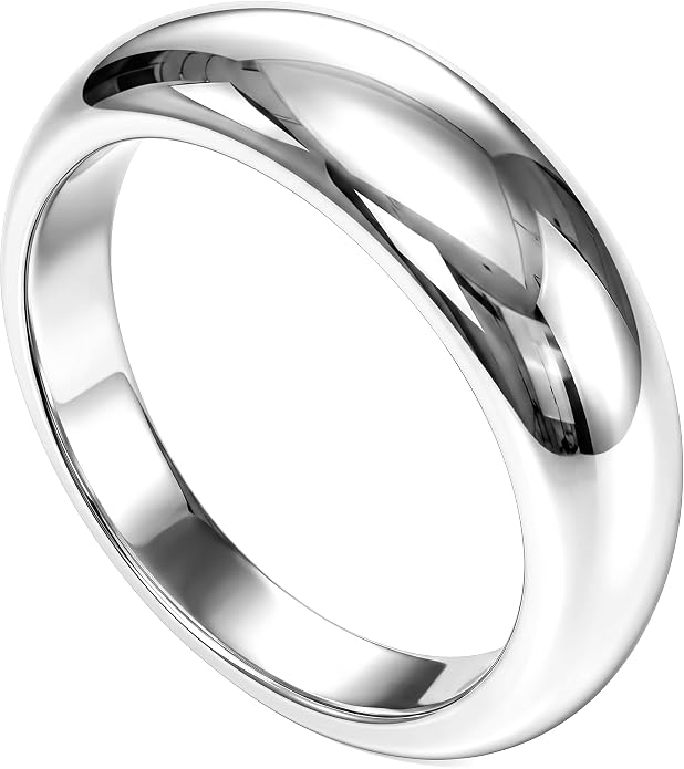 Non Tarnish Gold Chunky Rings for Women, 14K Gold Plated Statement Dome Rings Stacking Silver, Adjustable Mens Eternity Wedding Band Mixed Metal Jewelry Size 3-13