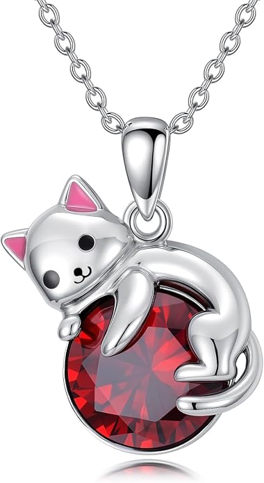 PELOVNY Teddy Bear Necklace for Women 925 Sterling Silver Bear/Highland Cow/Fox/Cat/Axolotl Birthstone Necklace Christmas Birthday Jewelry Gifts for Mom Daughter Wife Sister