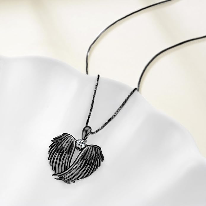 YFN Angel Wings Necklace 925 Sterling Silver Guardian Angel Wings Pendant Necklace Birthstone Necklace for Women Girls Christmas Jewelry Gifts
