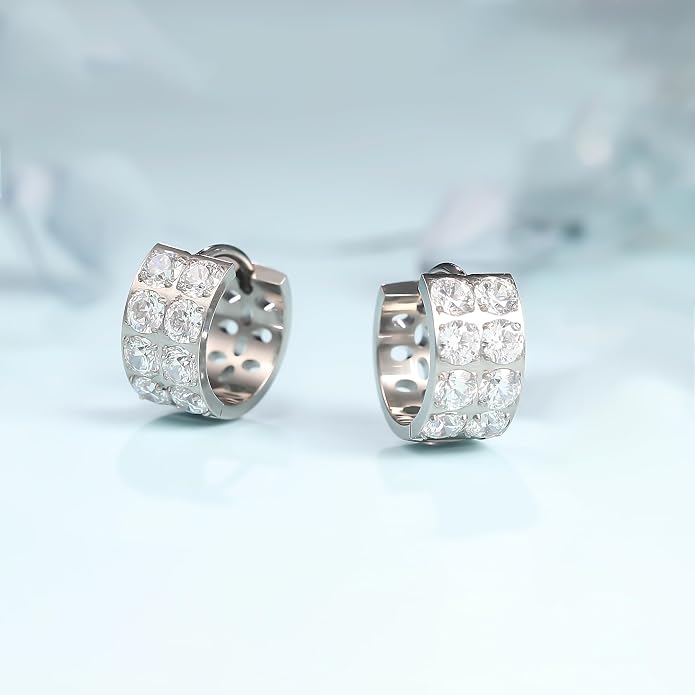 Limerencia G23 Pure Titanium Hypoallergenic Chunky Wide Hoop Earrings |Cubic Zirconia Earrings | for Women Pave 5A grade CZ Sparkly for Sensitive Ears