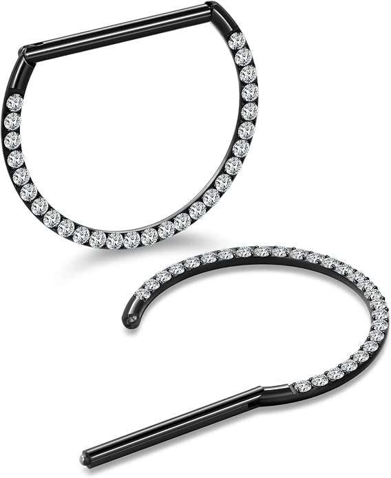 Oveta Titanium D Shaped Nipple Rings 14G for Nipple Piercing Jewelry Higned Segment Clicker Ring Hoops 11mm 12mm 14mm for Women Men, Silver Gold Black, 2PCS