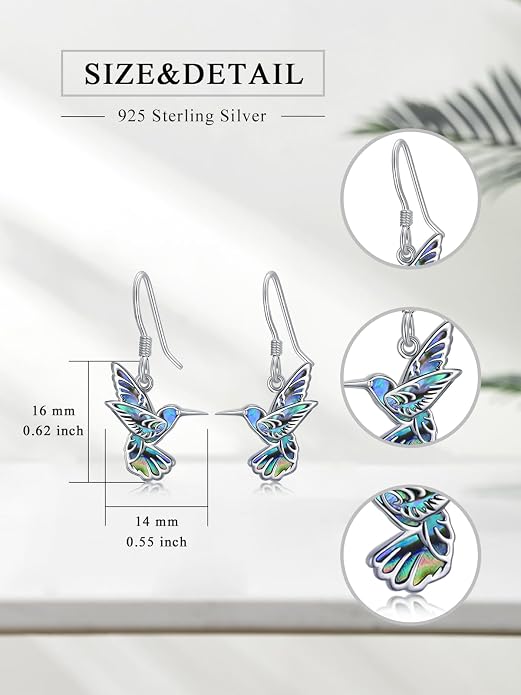 Midari Hummingbird/Butterfly/Lotus Earrings for Women 925 Sterling Silver Abalone Shell Animal Earrings Dangle for Women Abalon Moonstone Jewelry Gifts for Women Mom