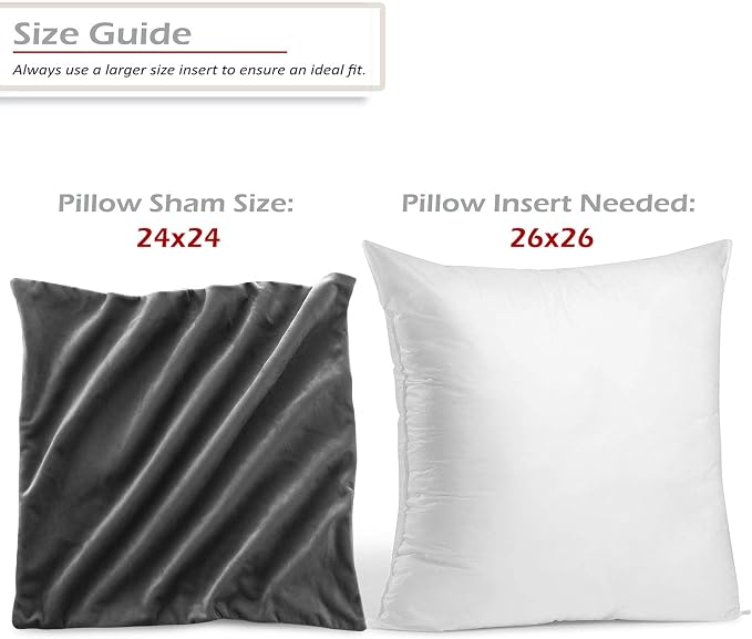 Nestl Throw Pillow Covers, Cozy Velvet Decorative Pillow Cases 24x24 Inches, Soft Solid Couch Pillow Covers for Sofa, Bed and Car, Set of 4 - Gray