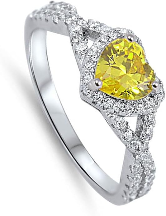 CHOOSE YOUR COLOR Sterling Silver Heart Halo Promise Ring