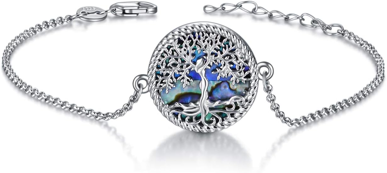 ONEFINITY Tree of Life Bracelet Sterling Silver Abalone Shell/Blue Opal/Turquoise/Malachite Tree of Life Jewelry Gifts for Women