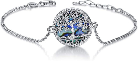 ONEFINITY Tree of Life Bracelet Sterling Silver Abalone Shell/Blue Opal/Turquoise/Malachite Tree of Life Jewelry Gifts for Women