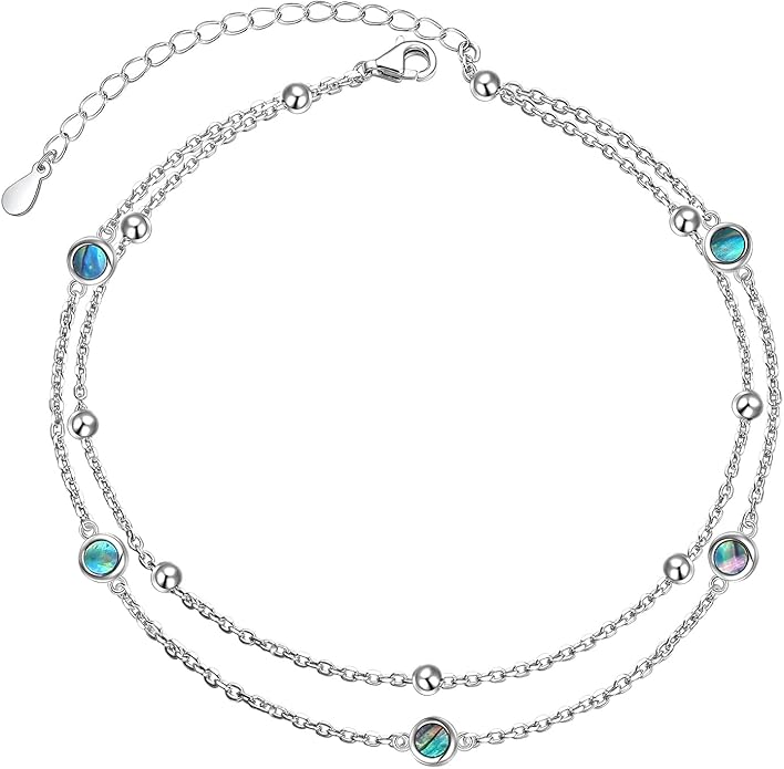 Flyow Anklet for Women S925 Sterling Silver Adjustable Foot Beaded Heart Charm Ankle Bracelet Anklets Jewelry