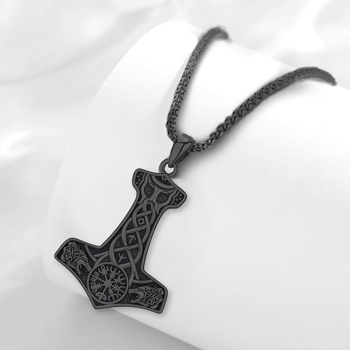 Viking Thor's Hammer Necklace for Men Women, S925 Sterling Silver Vintage Norse Talisman Mjolnir Necklace Amulet Pendant Jewelry Gifts with Sturdy Box Chain