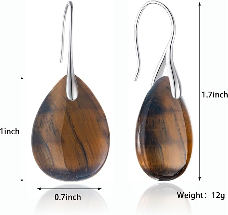 925 Sterling Silver Natural Crystal Agate Dangle Earrings, Waterdrop Teardrop Shape